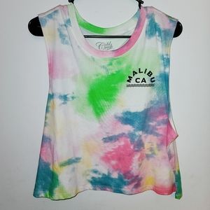 Acid Wash Rainbow Colorful Malibu CA Crop Top